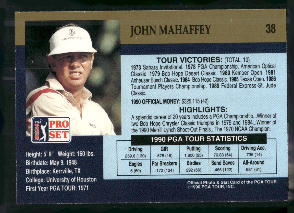 1990 Pro Set PGA Tour #38 John Mahaffey