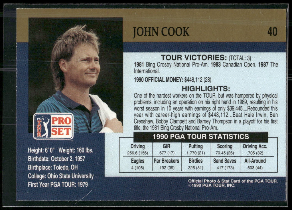 1990 Pro Set PGA Tour #40 John Cook