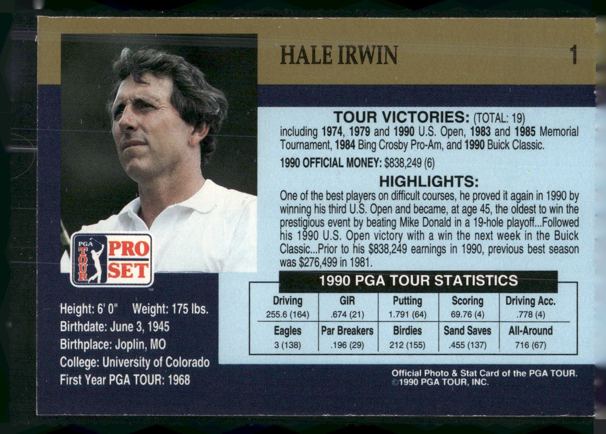 1990 Pro Set PGA Tour #1 Hale Irwin