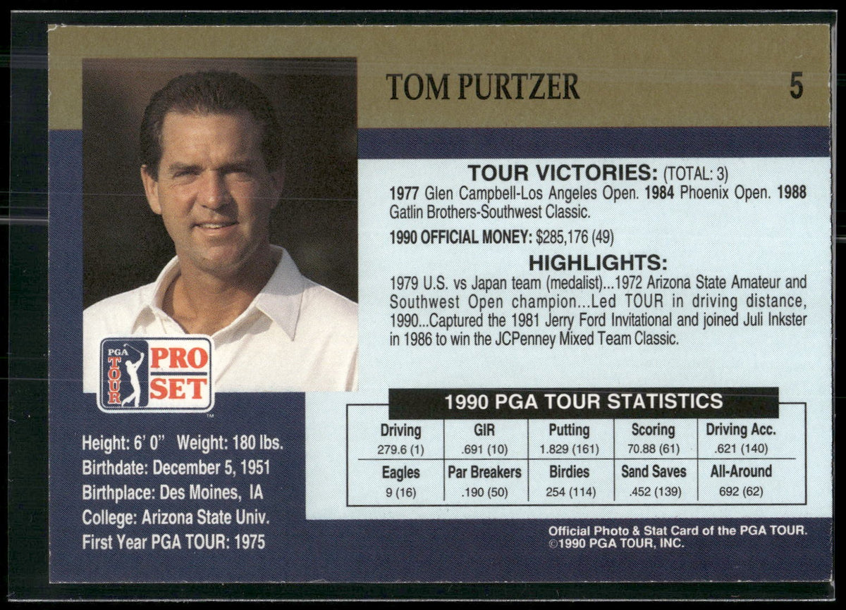 1990 Pro Set PGA Tour #5 Tom Purtzer