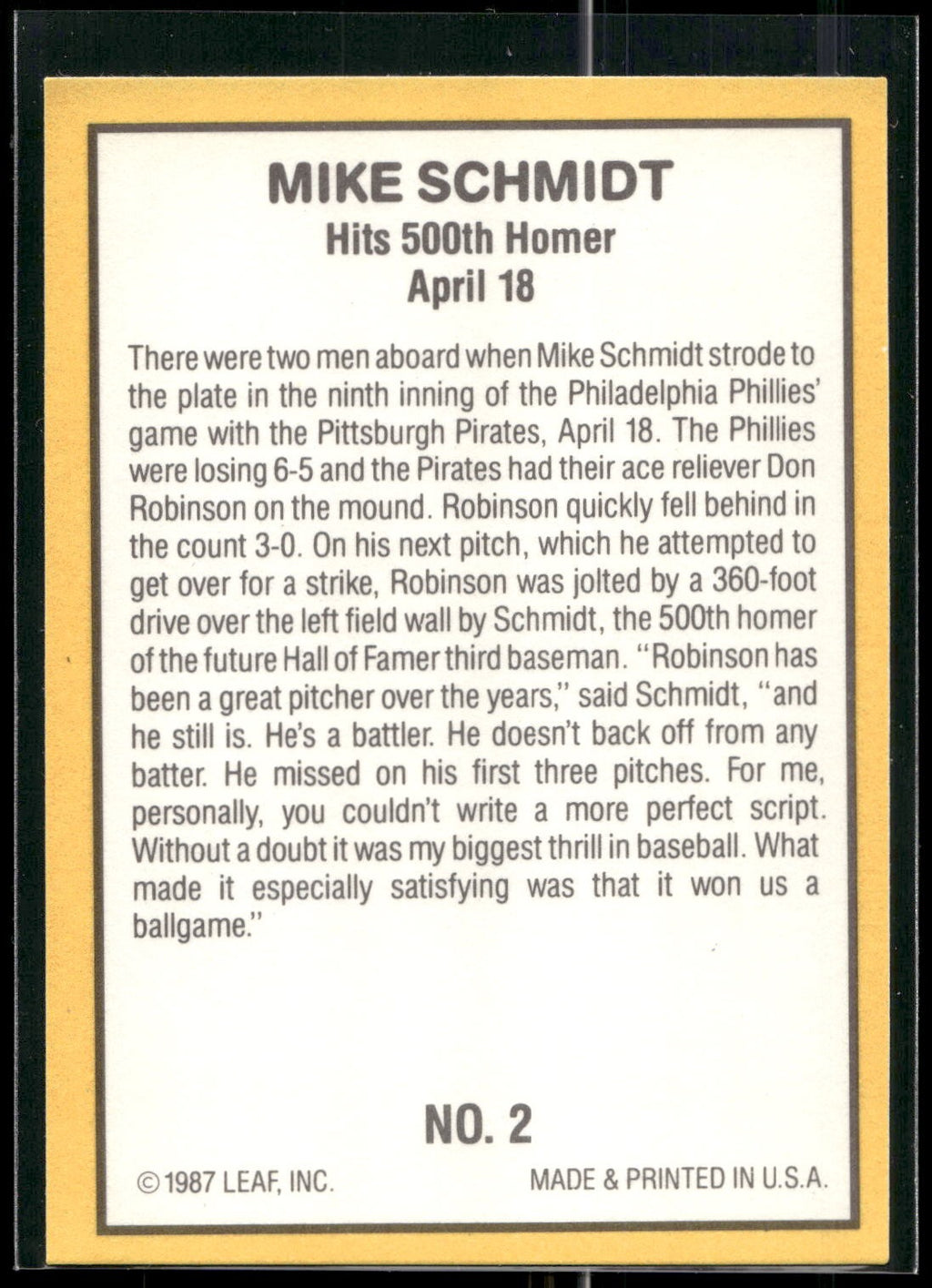 1987 Donruss Highlights #2 Mike Schmidt