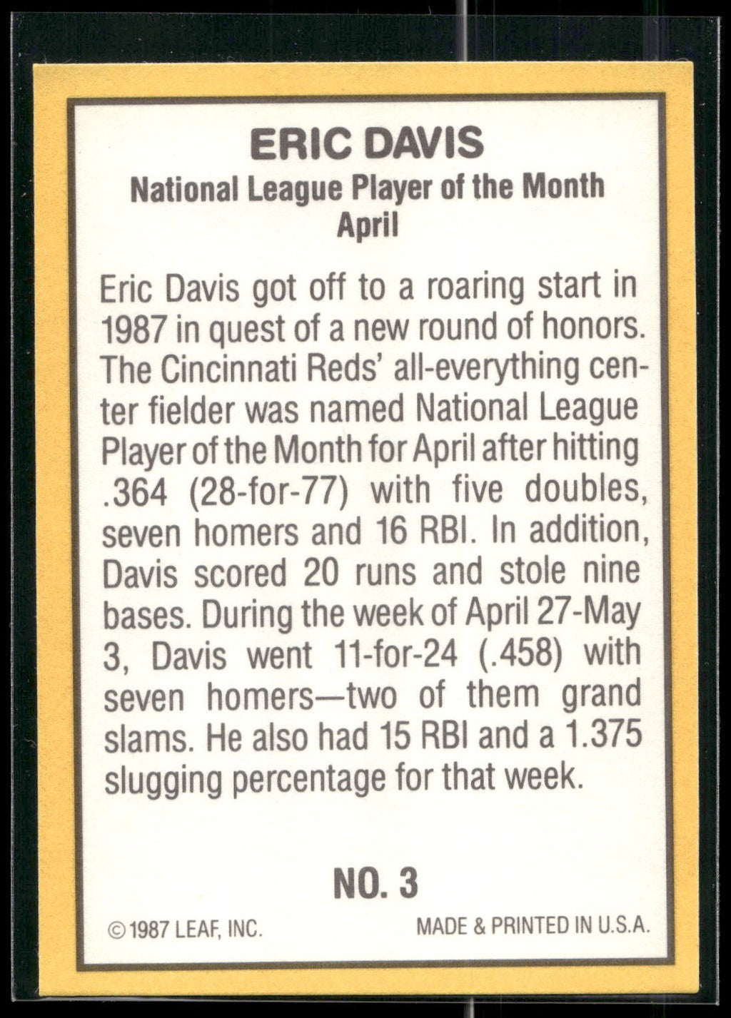 1987 Donruss Highlights #3 Eric Davis