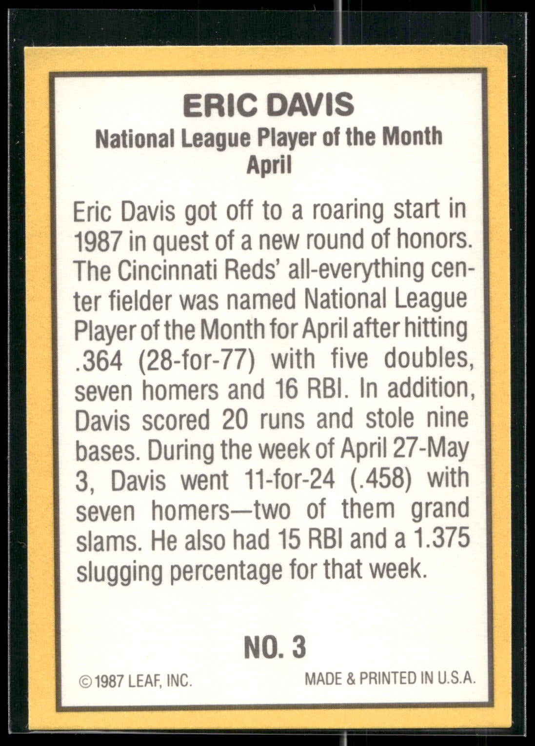 1987 Donruss Highlights #3 Eric Davis