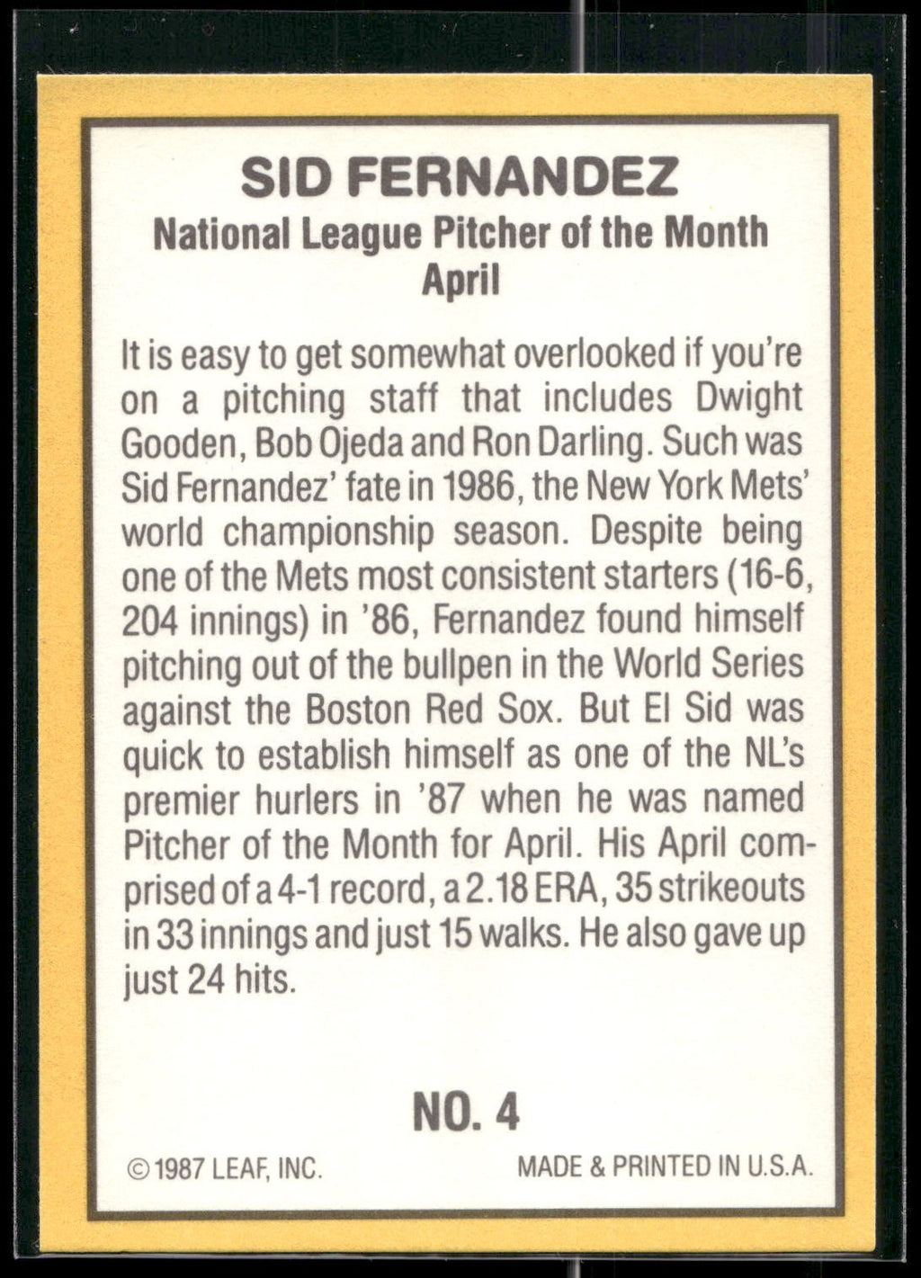 1987 Donruss Highlights #4 Sid Fernandez