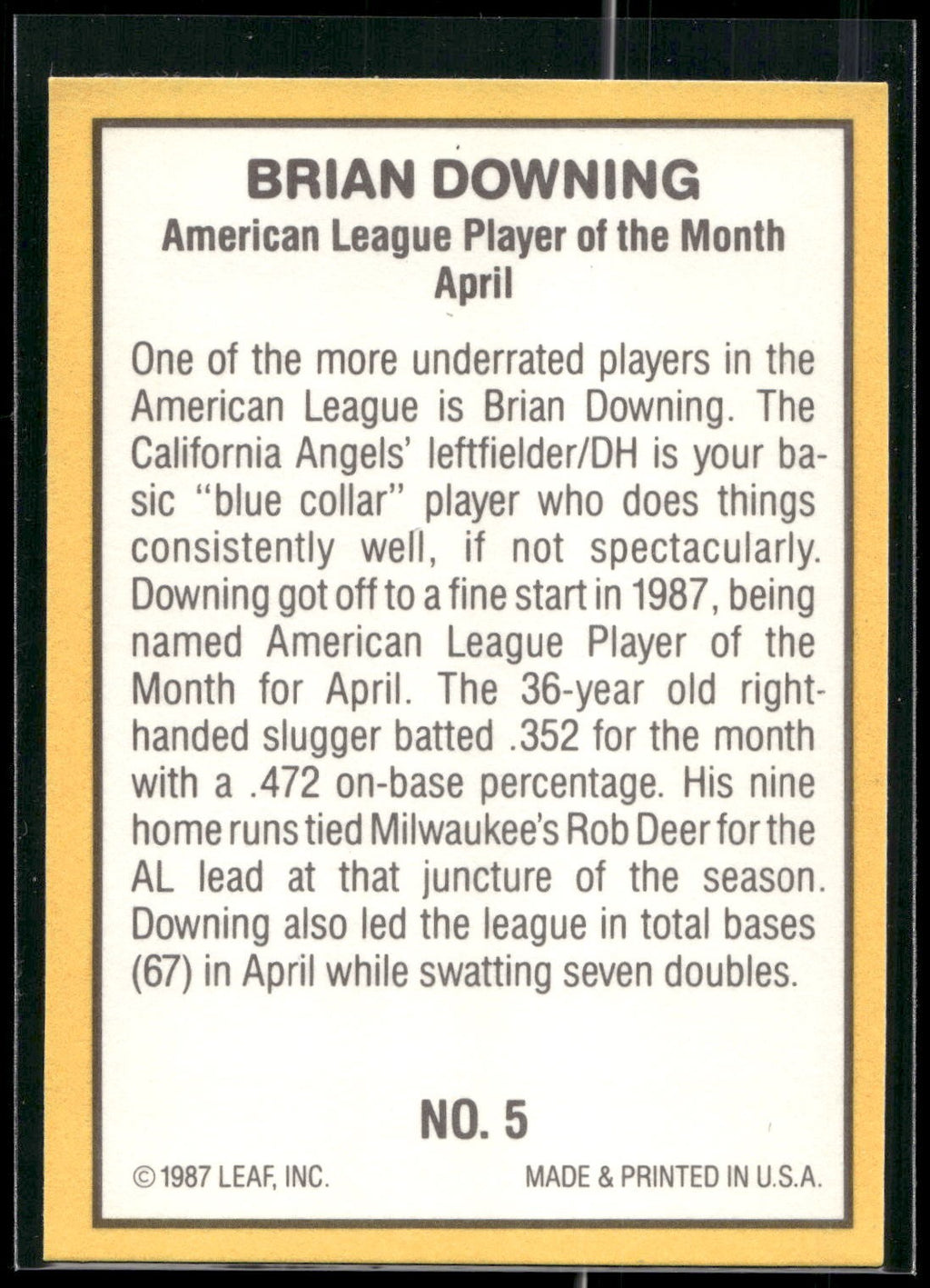 1987 Donruss Highlights #5 Brian Downing