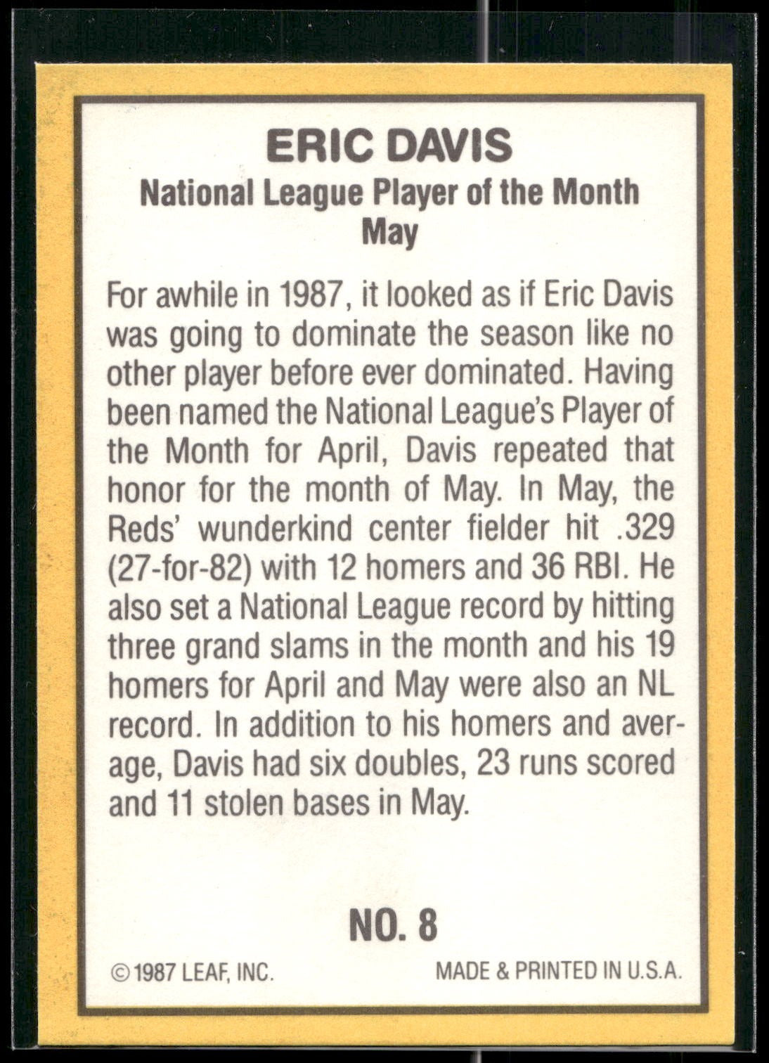 1987 Donruss Highlights #8 Eric Davis