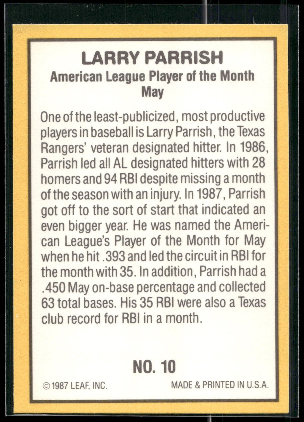 1987 Donruss Highlights #10 Larry Parrish