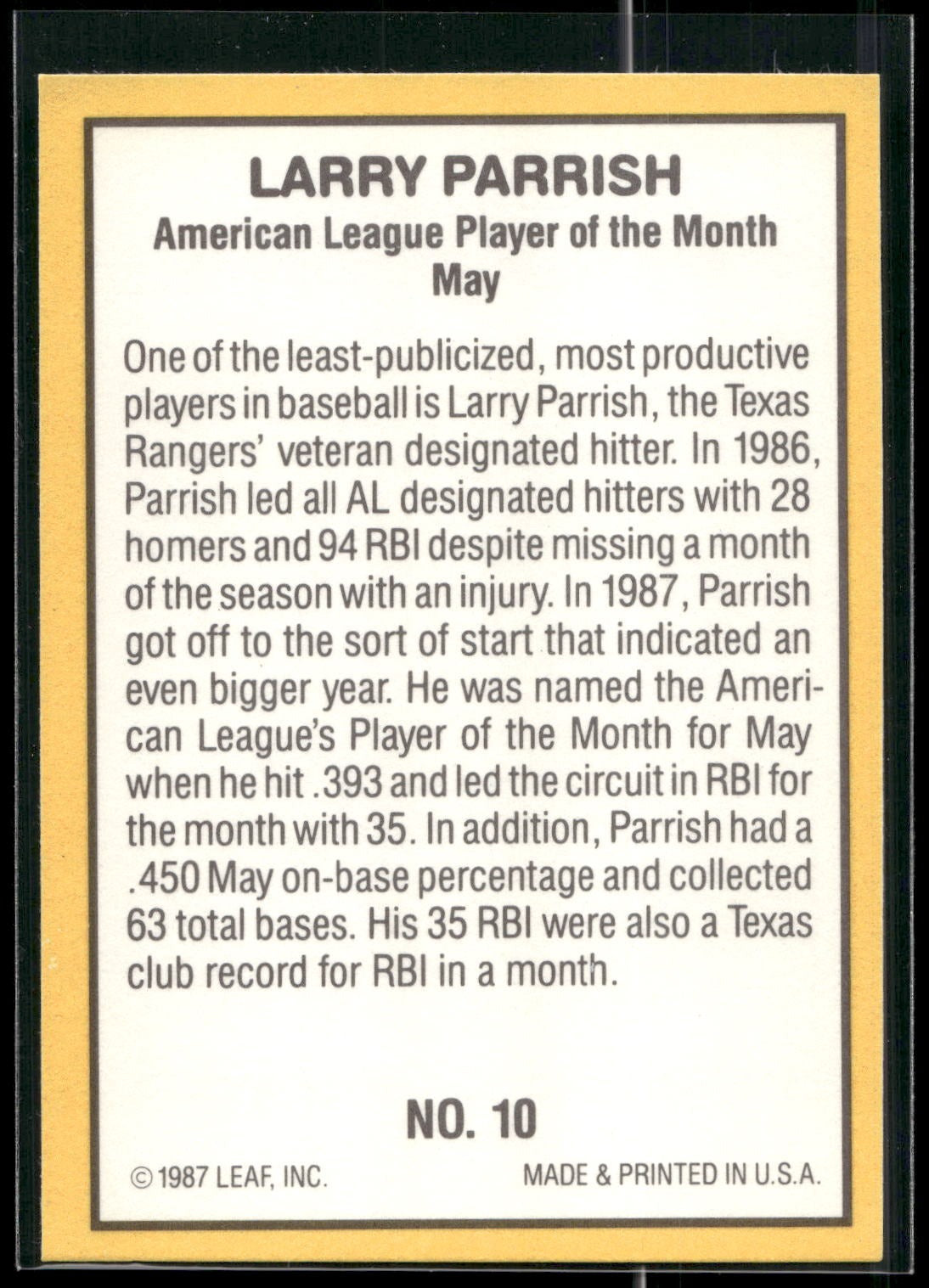 1987 Donruss Highlights #10 Larry Parrish