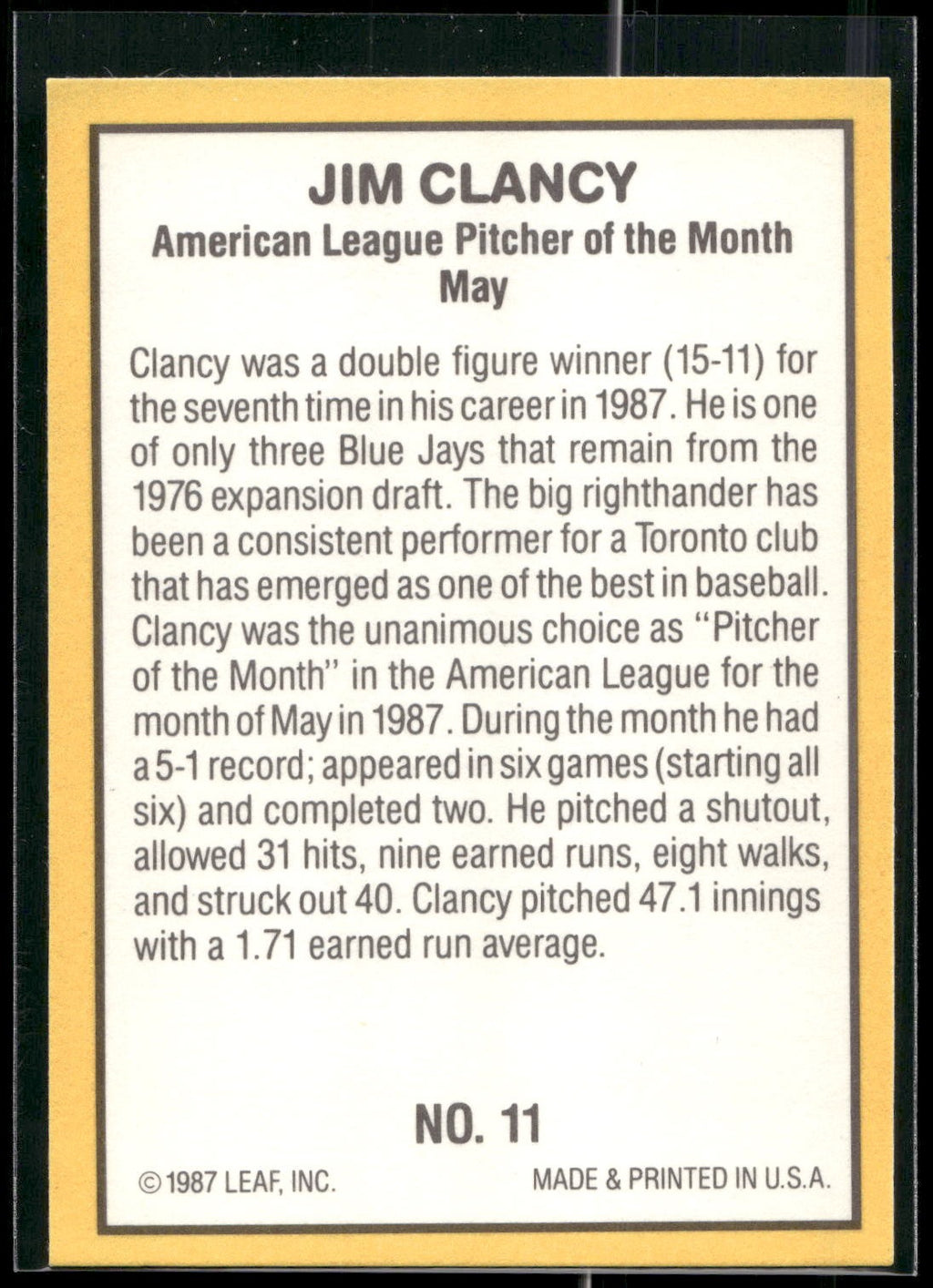 1987 Donruss Highlights #11 Jim Clancy