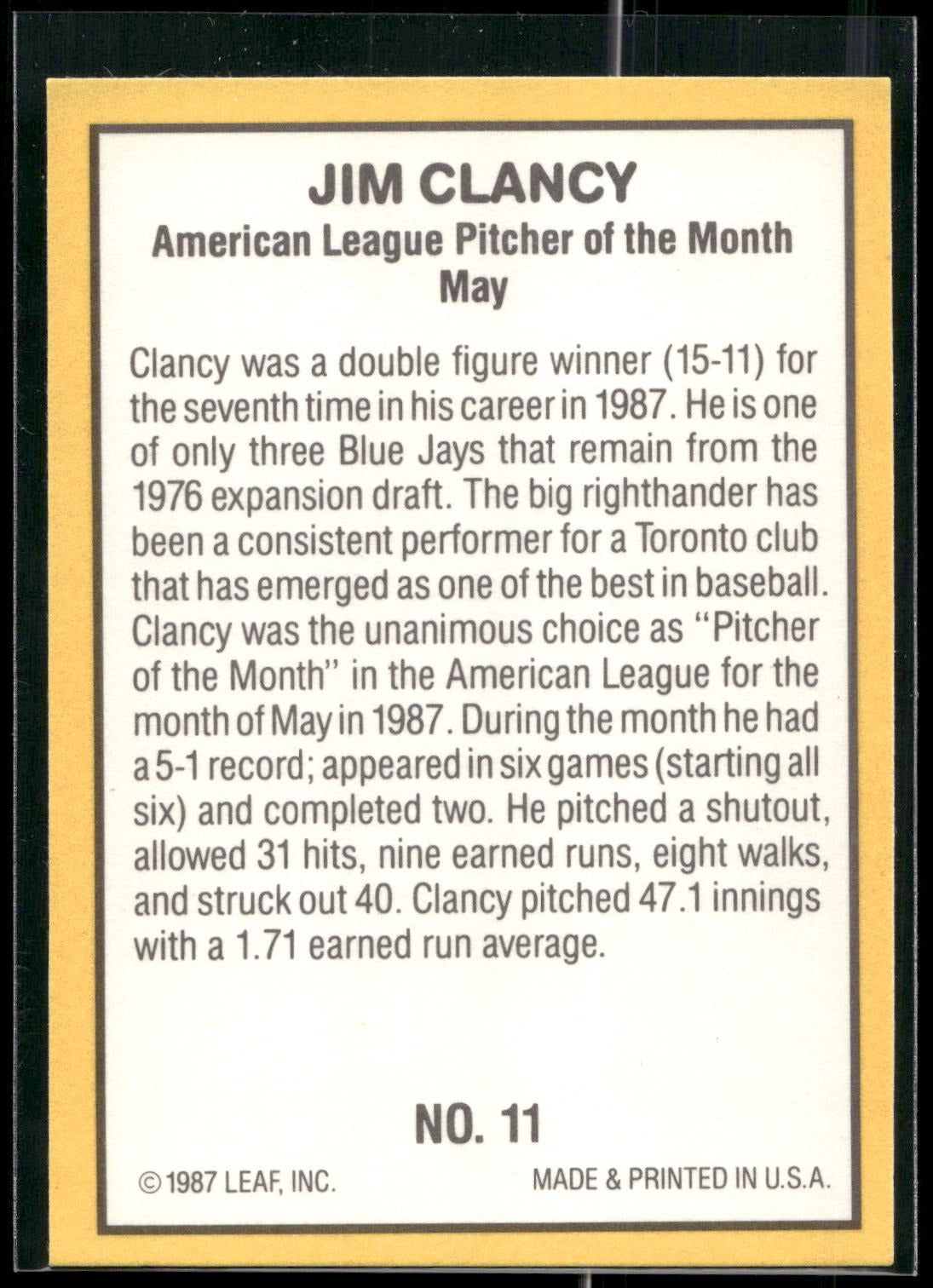 1987 Donruss Highlights #11 Jim Clancy