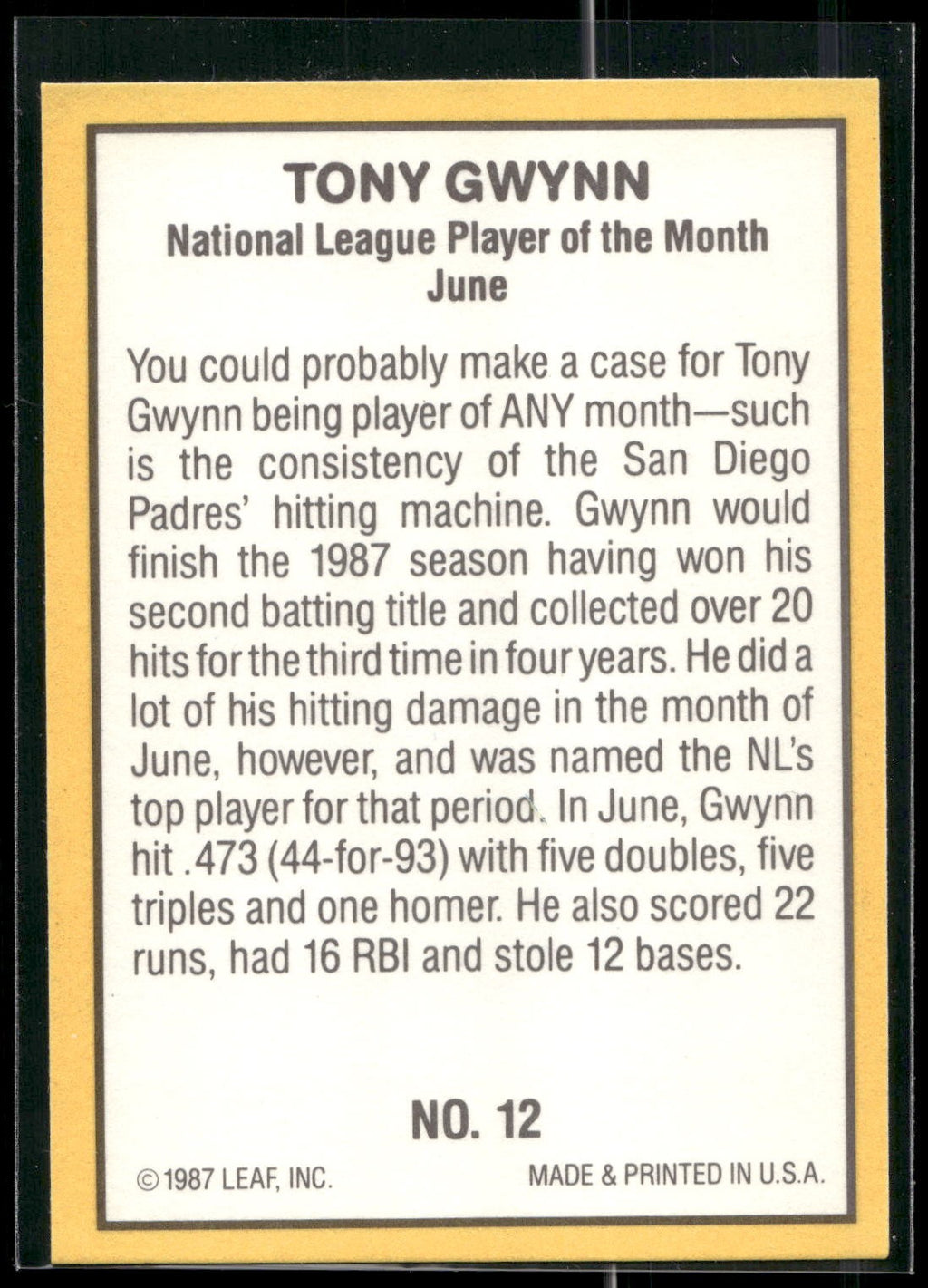 1987 Donruss Highlights #12 Tony Gwynn