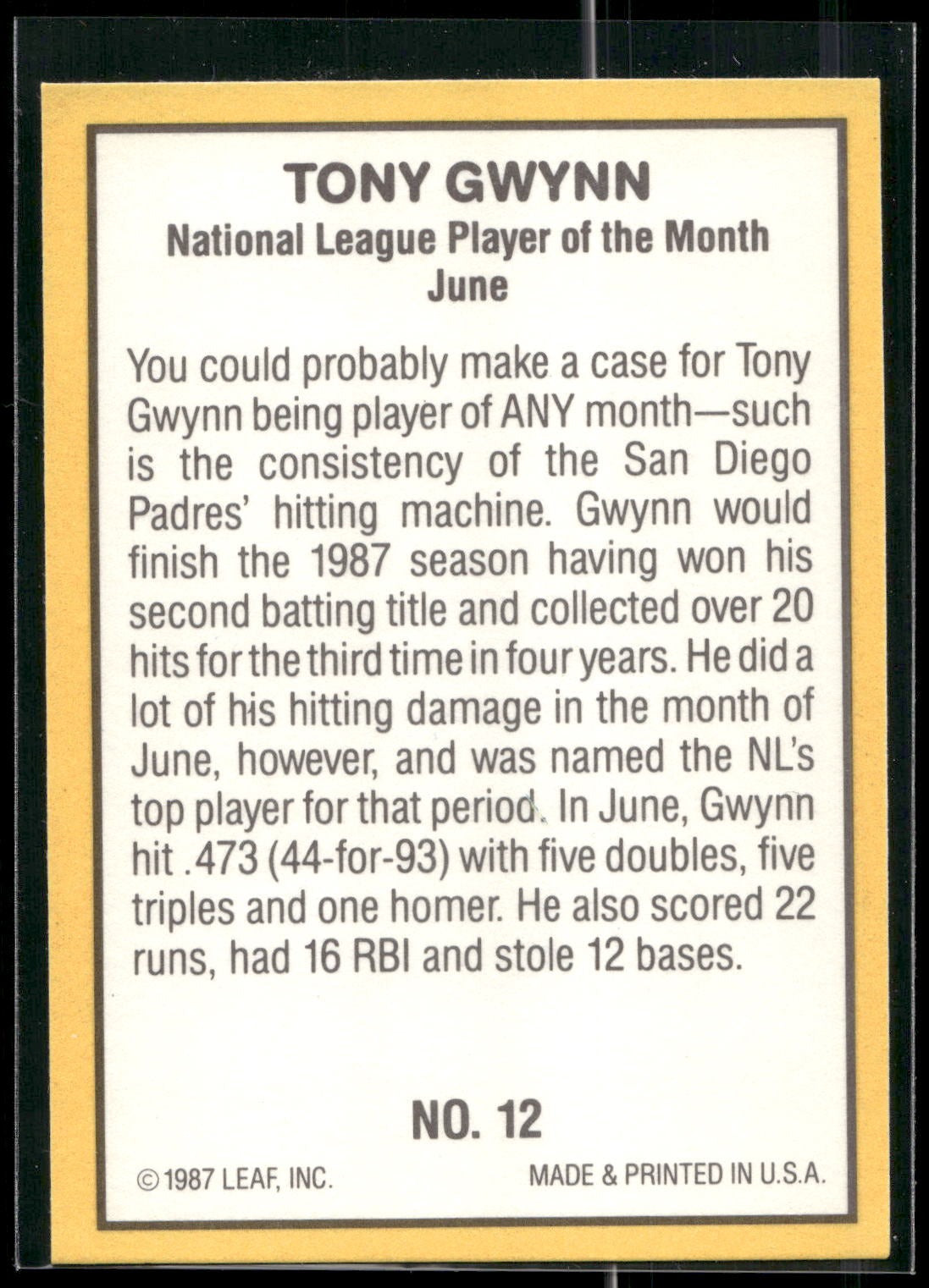 1987 Donruss Highlights #12 Tony Gwynn