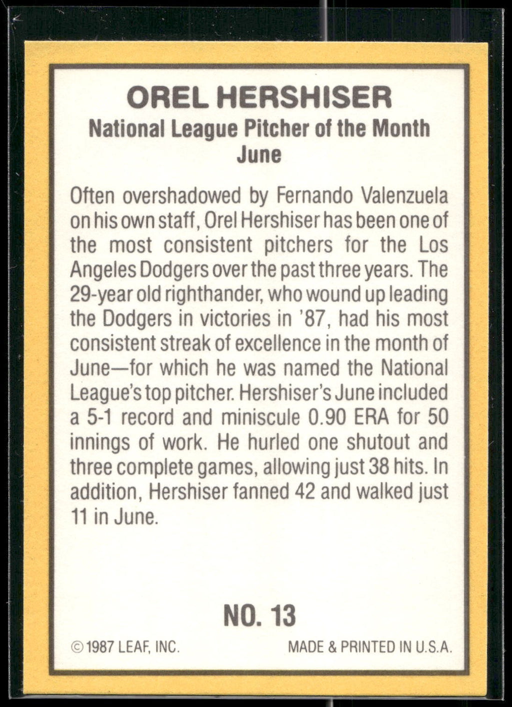 1987 Donruss Highlights #13 Orel Hershiser