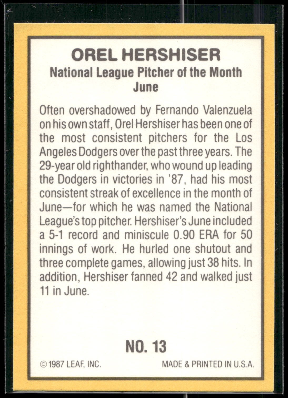 1987 Donruss Highlights #13 Orel Hershiser