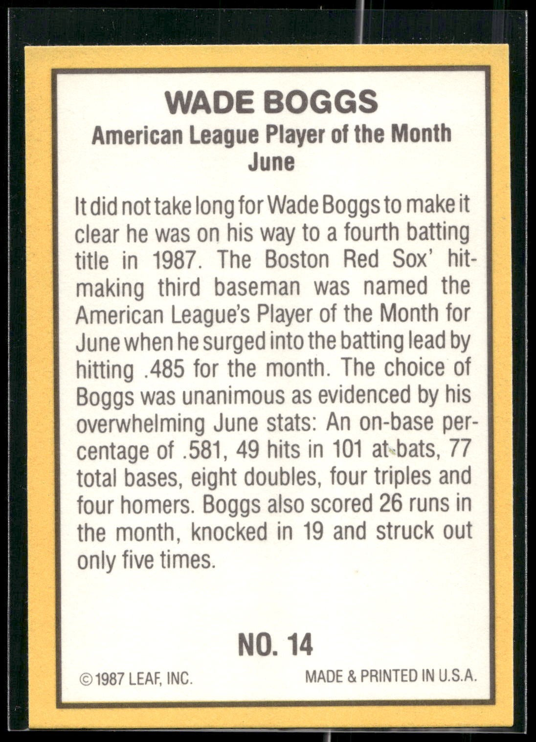 1987 Donruss Highlights #14 Wade Boggs