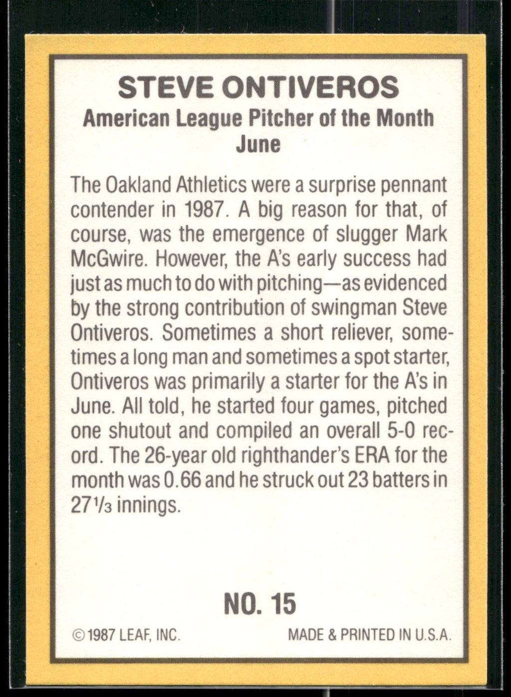 1987 Donruss Highlights #15 Steve Ontiveros