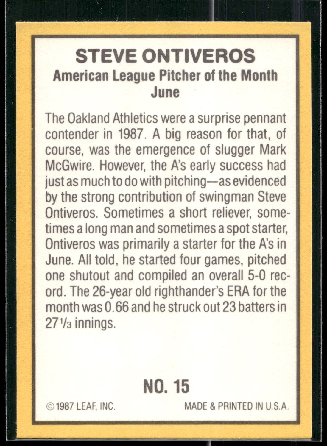 1987 Donruss Highlights #15 Steve Ontiveros