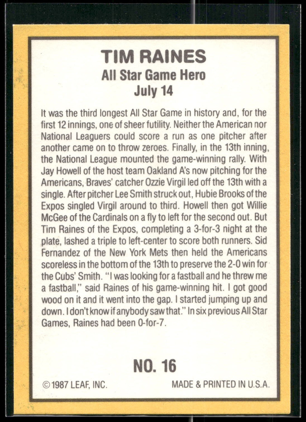 1987 Donruss Highlights #16 Tim Raines