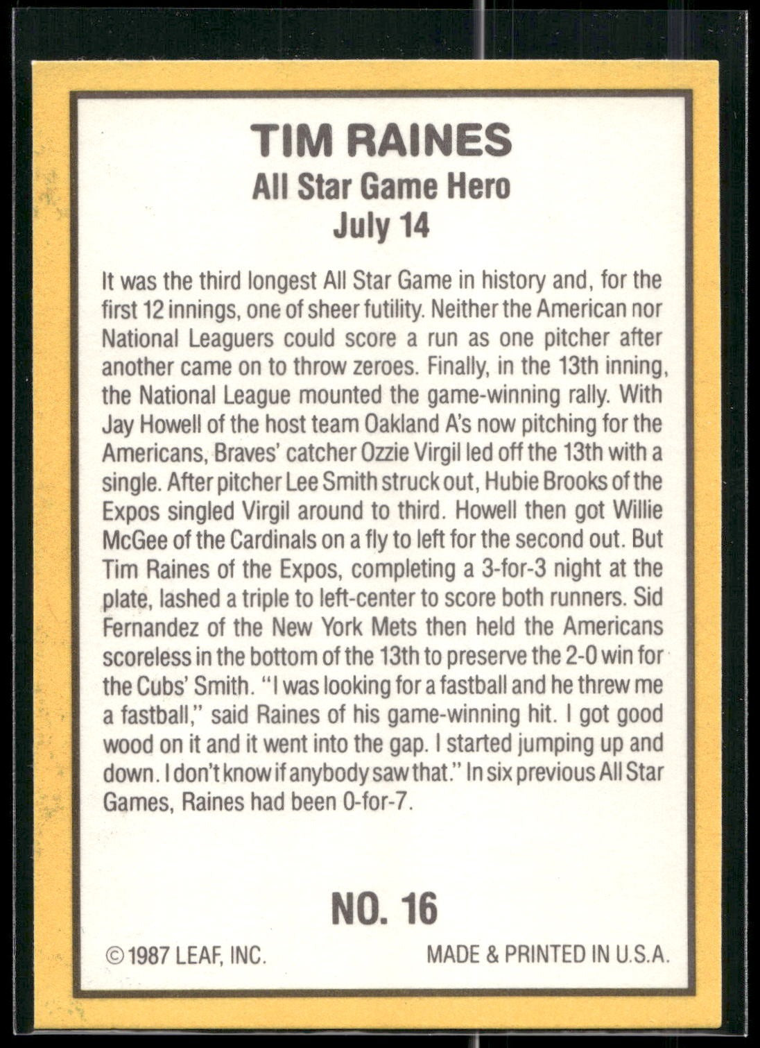 1987 Donruss Highlights #16 Tim Raines