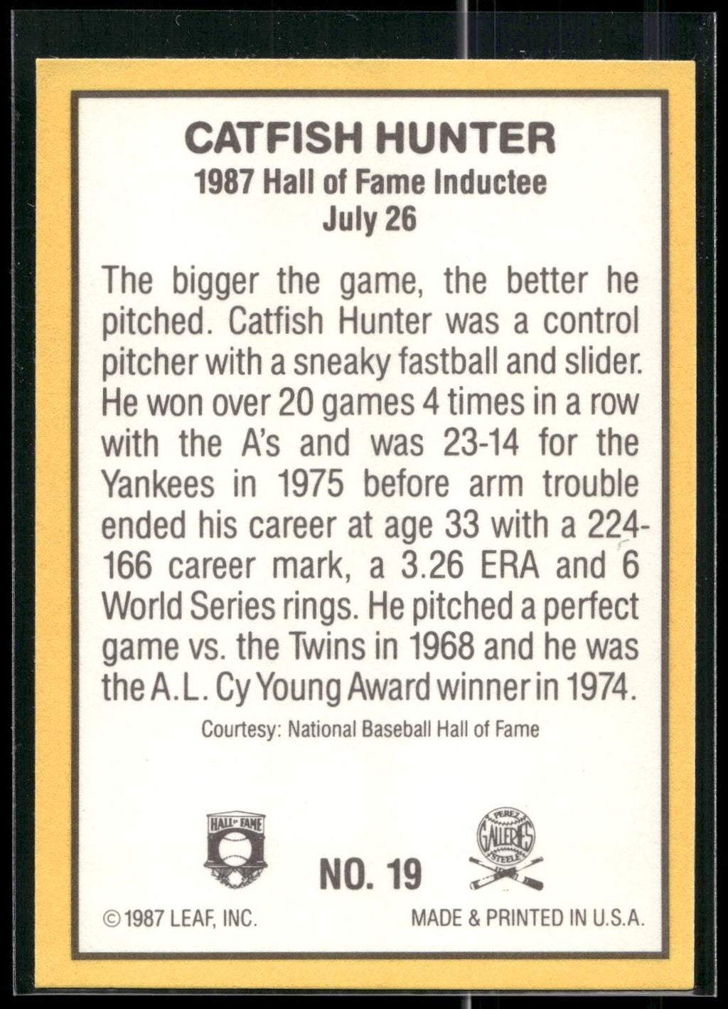 1987 Donruss Highlights #19 Jim "Catfish" Hunter