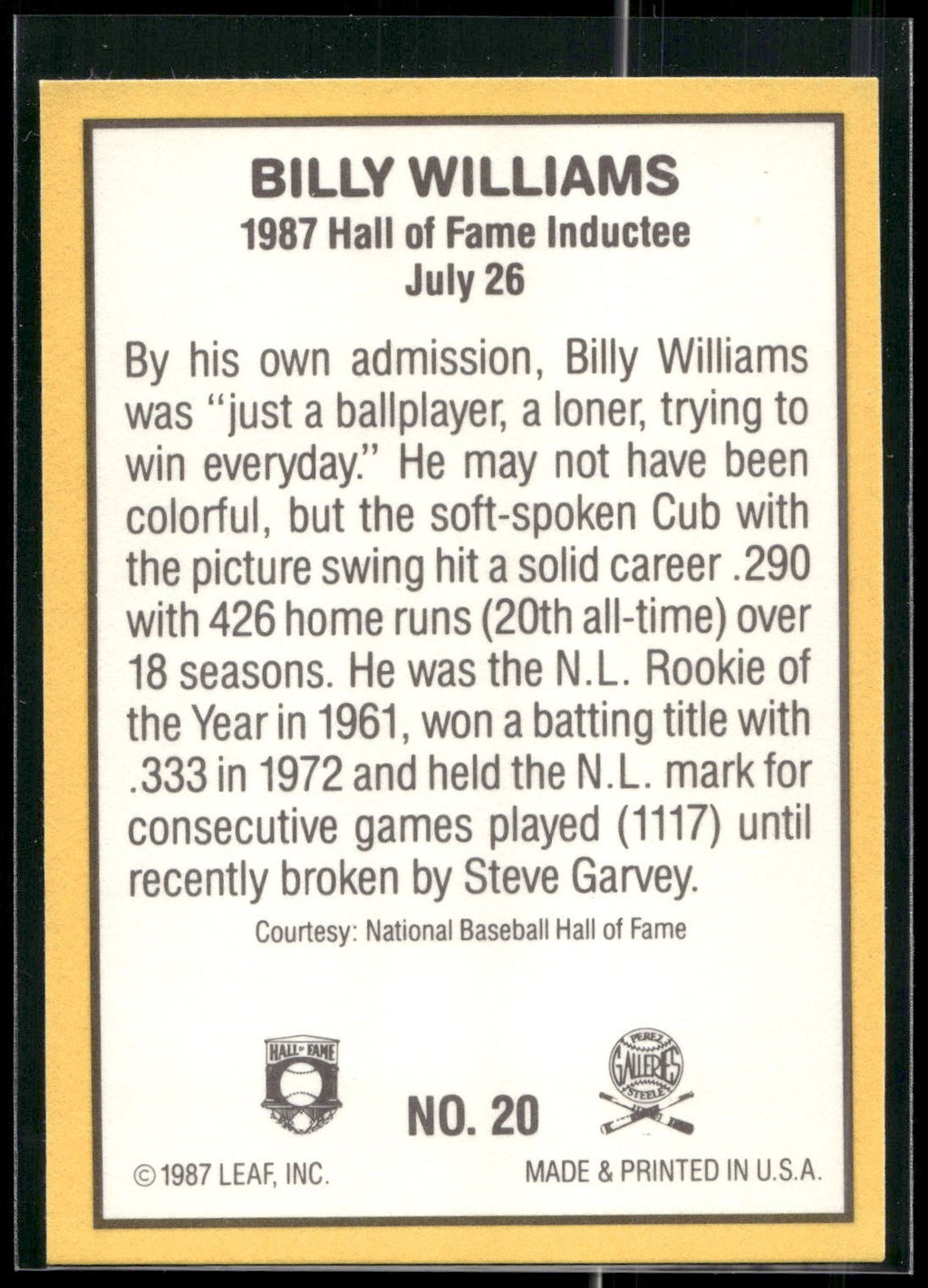 1987 Donruss Highlights #20 Billy Williams