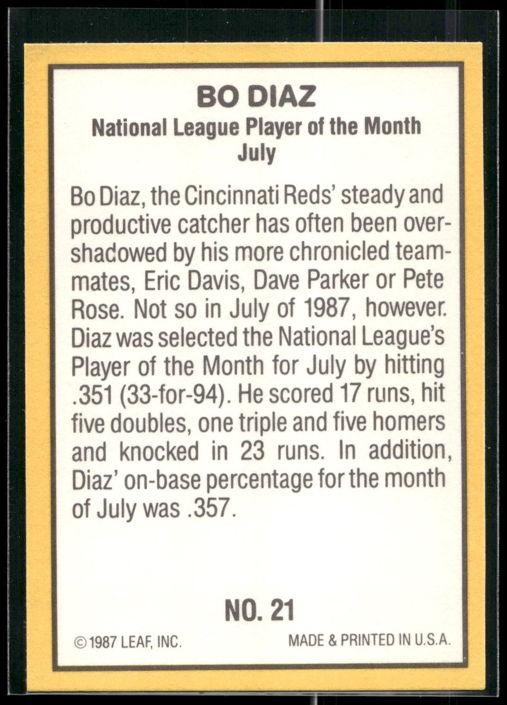 1987 Donruss Highlights #21 Bo Diaz