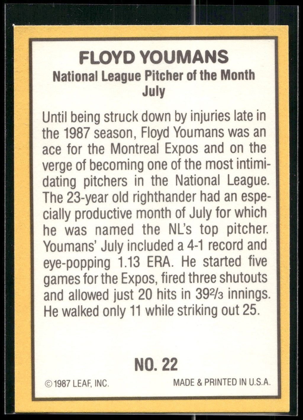 1987 Donruss Highlights #22 Floyd Youmans