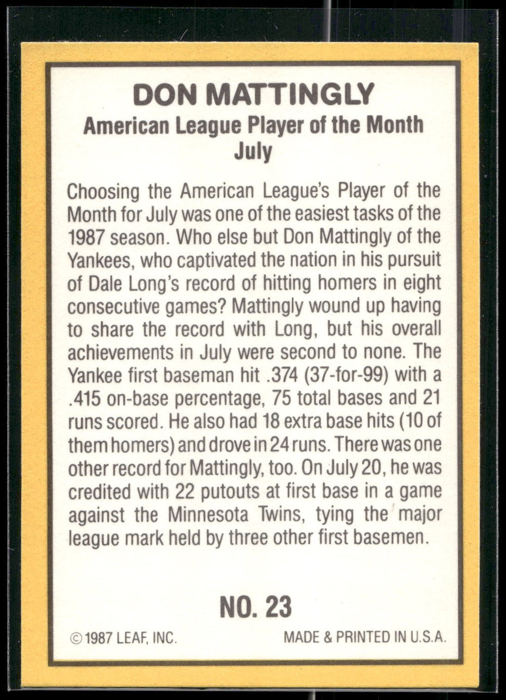 1987 Donruss Highlights #23 Don Mattingly