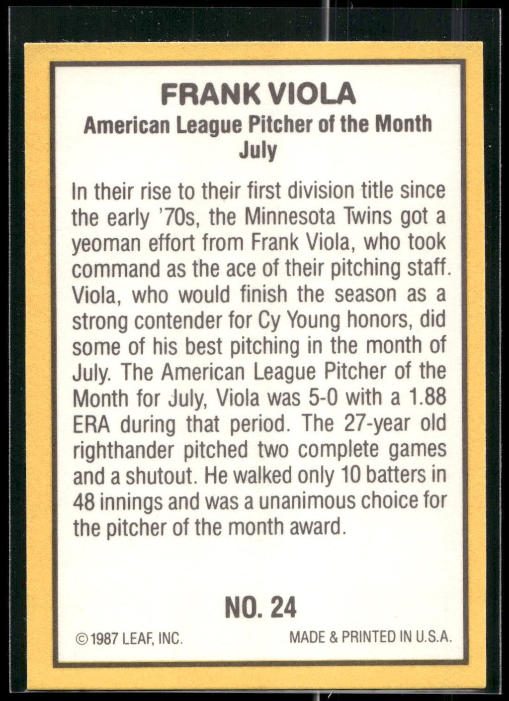 1987 Donruss Highlights #24 Frank Viola