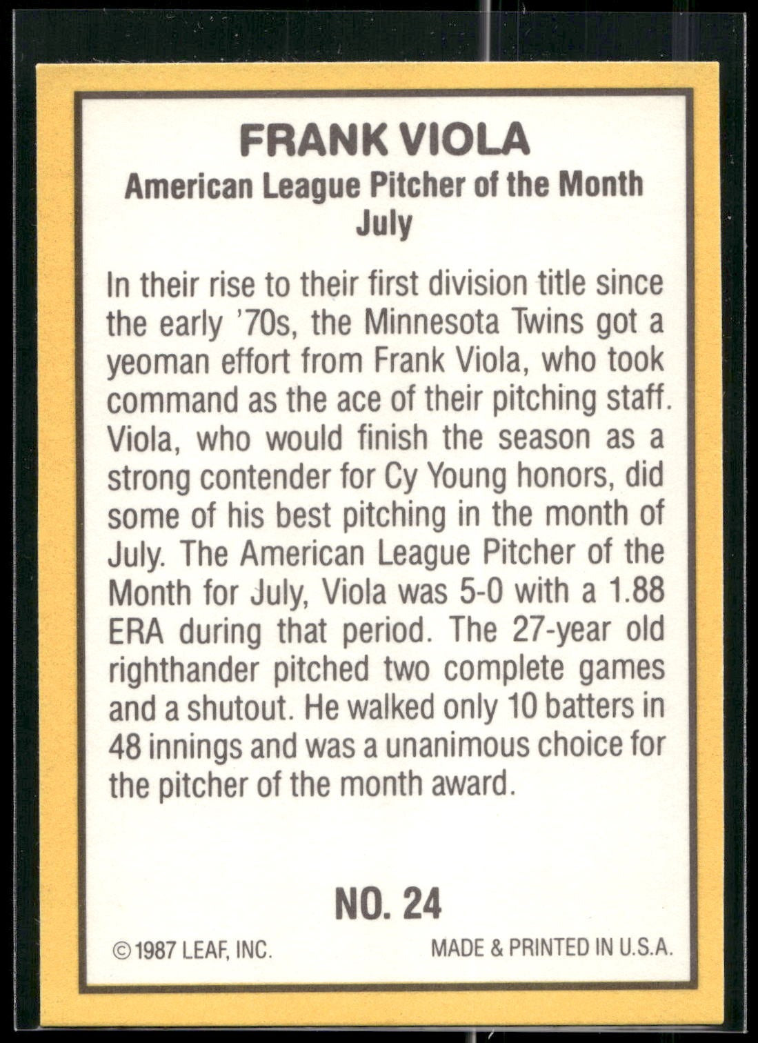 1987 Donruss Highlights #24 Frank Viola