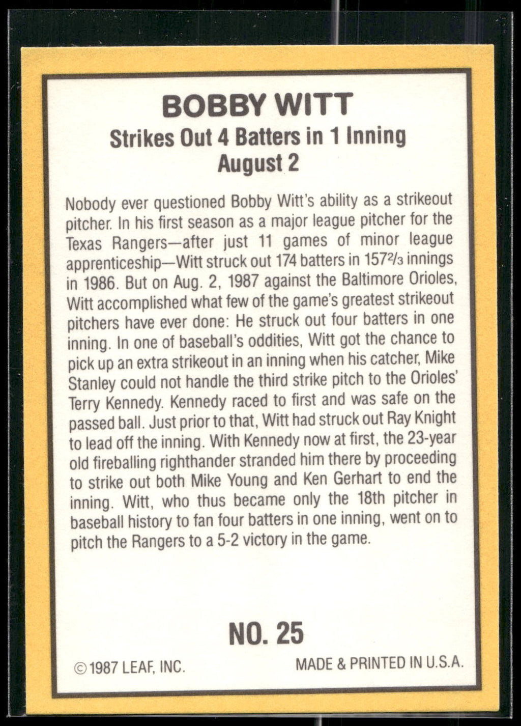 1987 Donruss Highlights #25 Bobby Witt