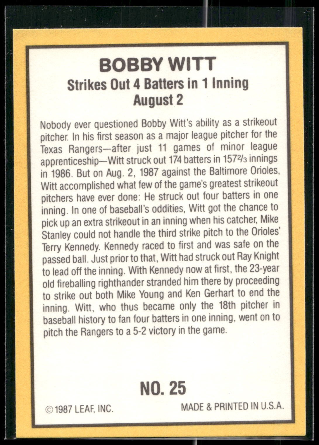 1987 Donruss Highlights #25 Bobby Witt