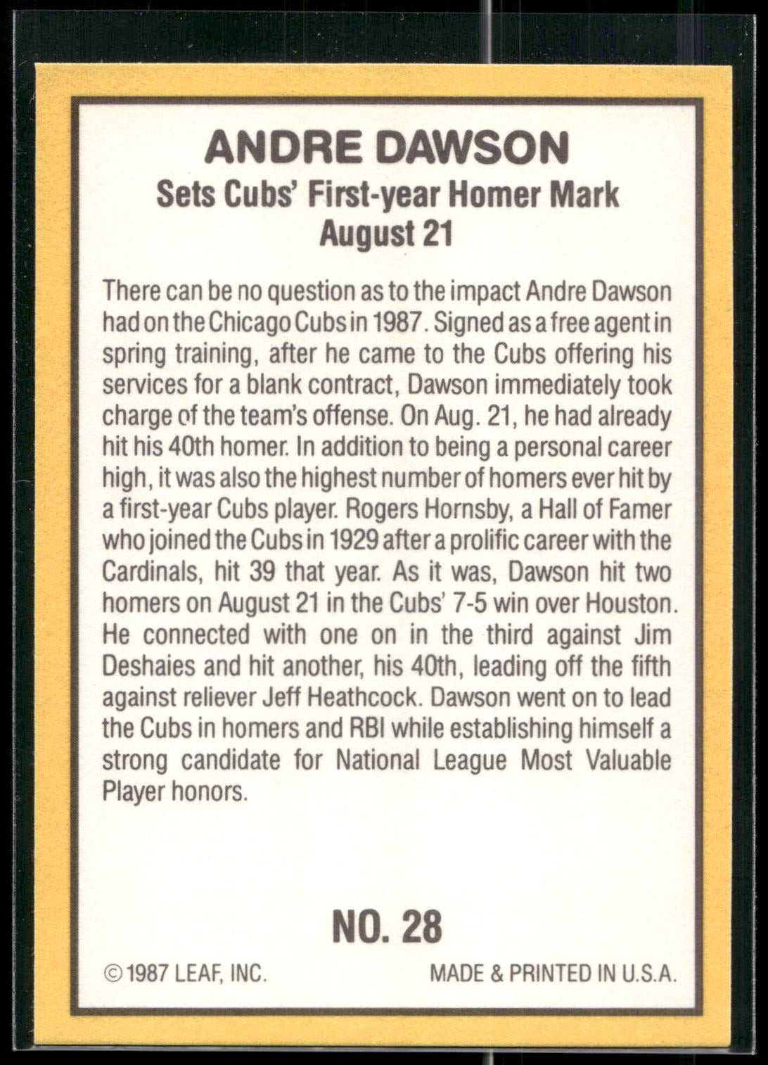 1987 Donruss Highlights #28 Andre Dawson
