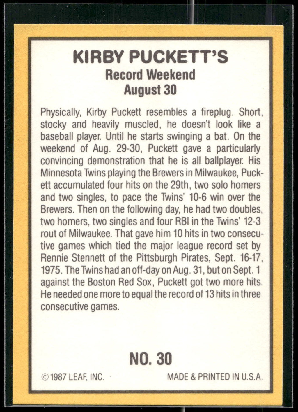 1987 Donruss Highlights #30 Kirby Puckett