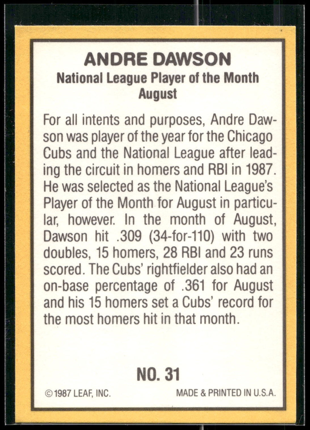 1987 Donruss Highlights #31 Andre Dawson
