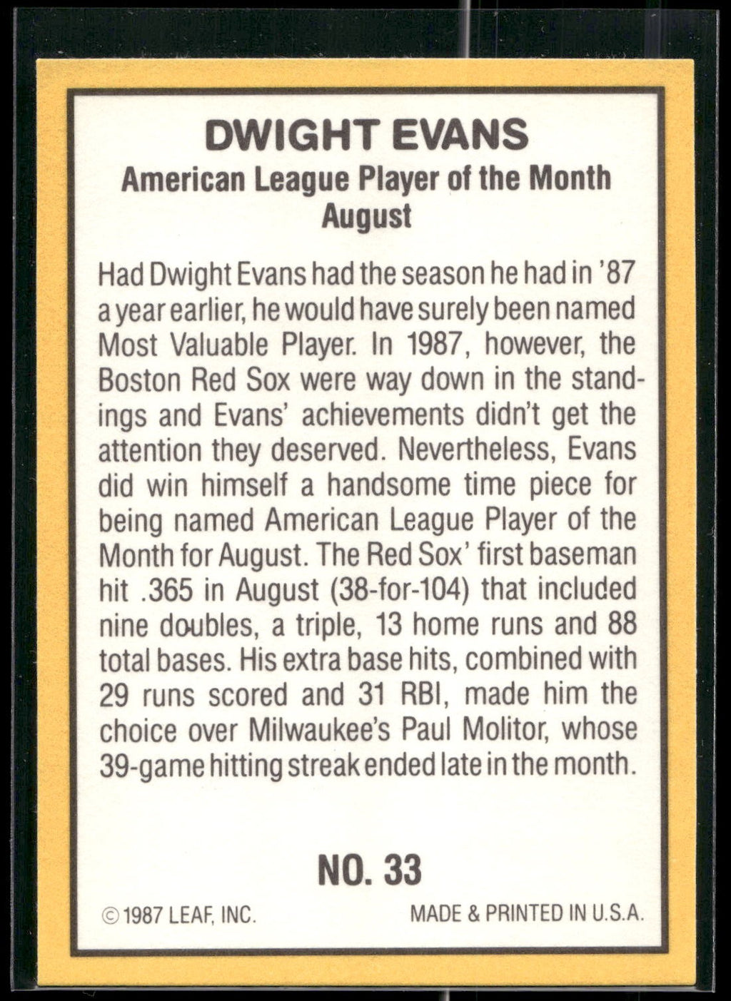 1987 Donruss Highlights #33 Dwight Evans