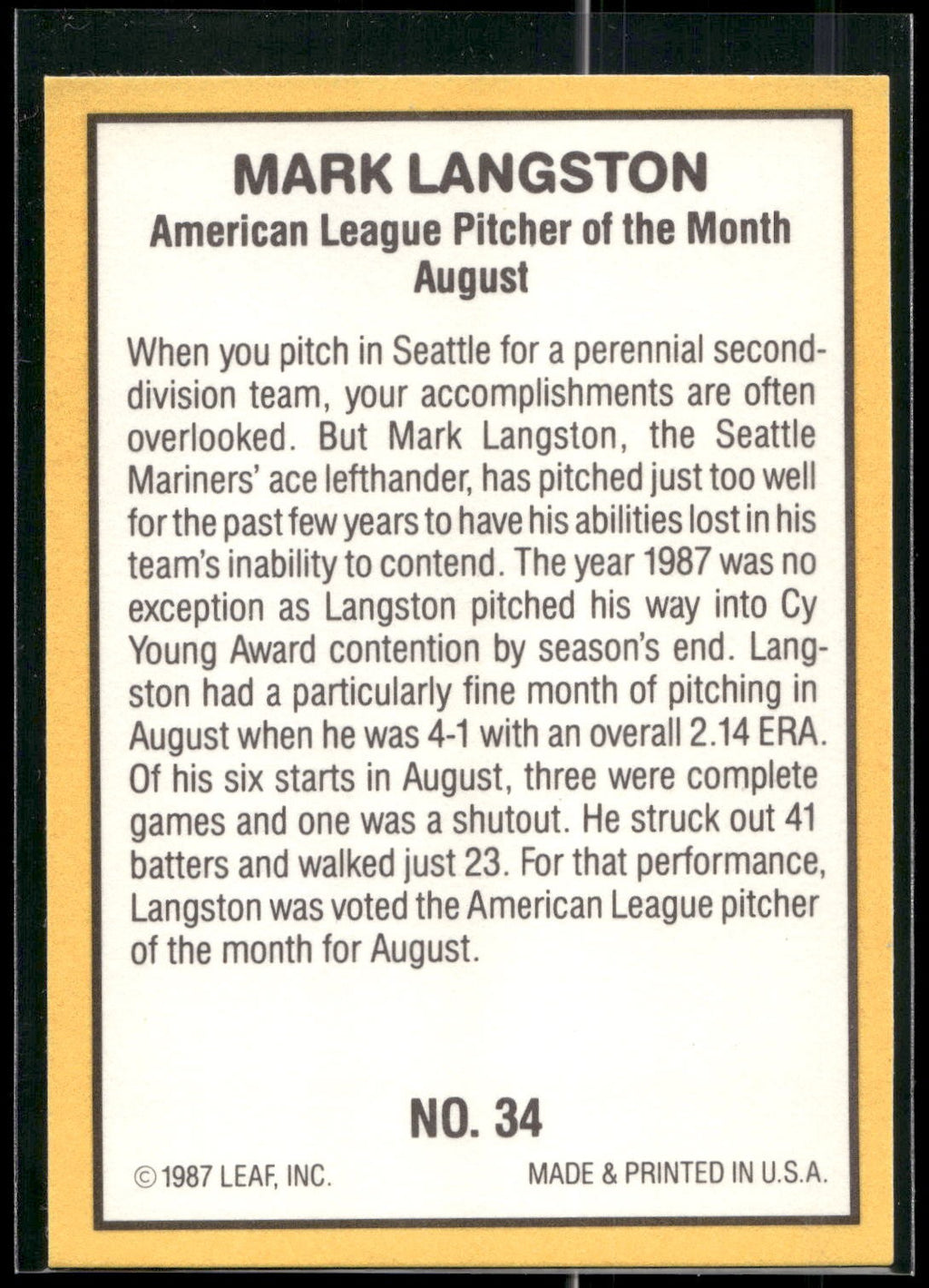 1987 Donruss Highlights #34 Mark Langston