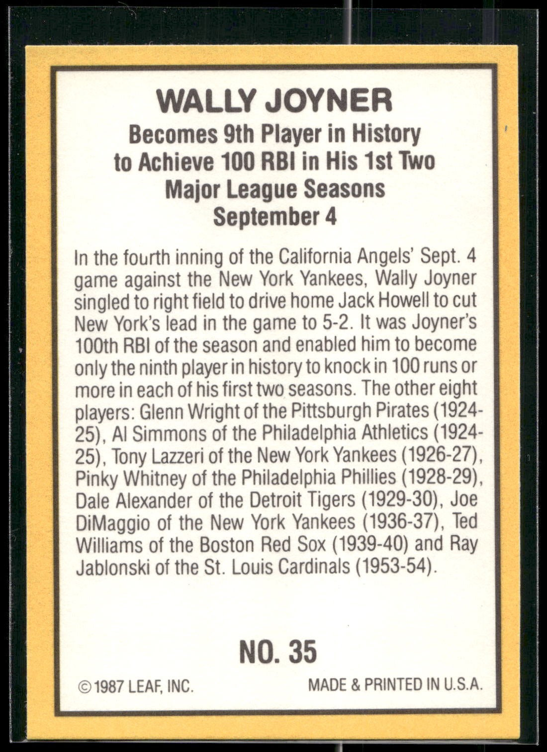1987 Donruss Highlights #35 Wally Joyner