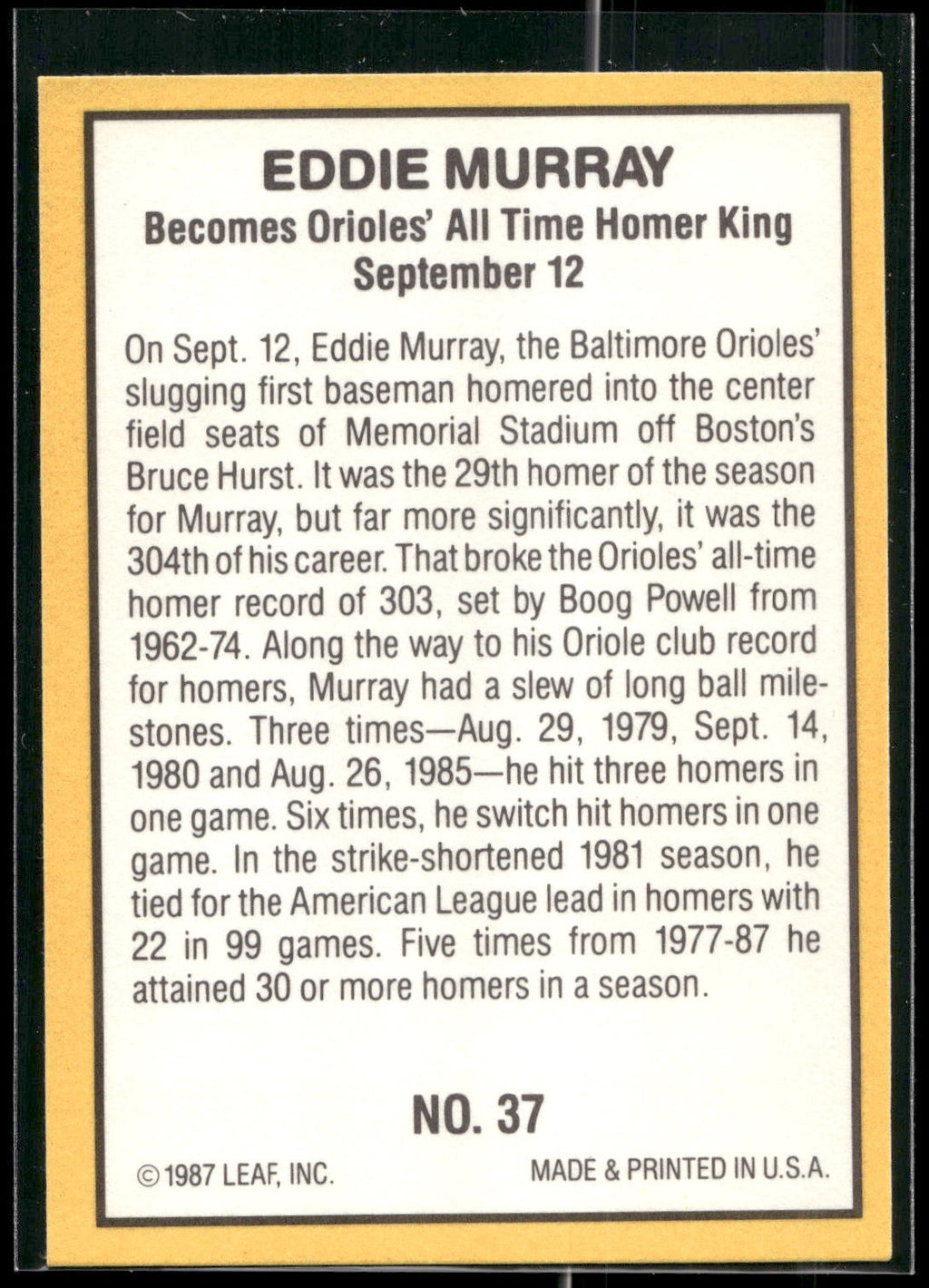 1987 Donruss Highlights #37 Eddie Murray