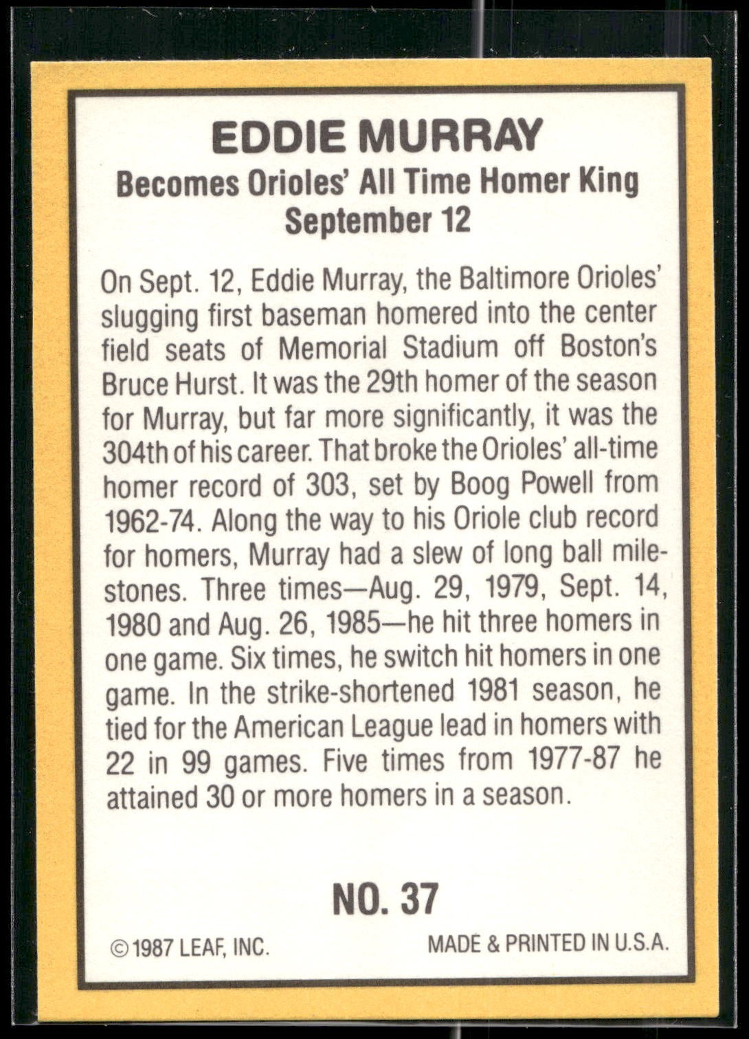 1987 Donruss Highlights #37 Eddie Murray