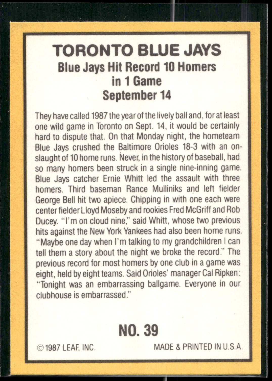 1987 Donruss Highlights #39 Fred McGriff / Rob Ducey / Ernie Whitt