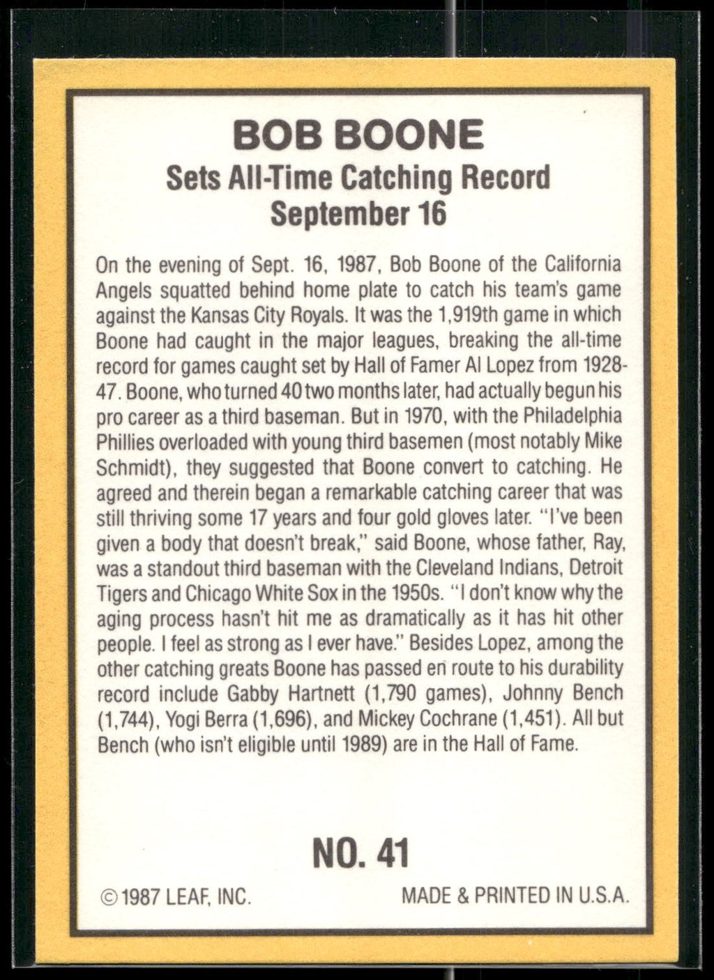 1987 Donruss Highlights #41 Bob Boone
