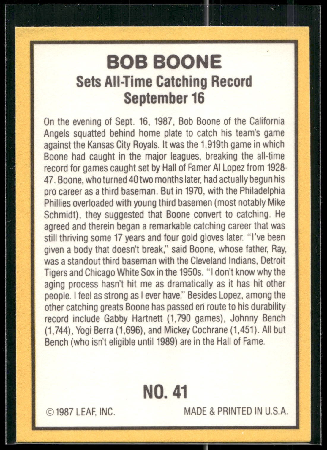 1987 Donruss Highlights #41 Bob Boone