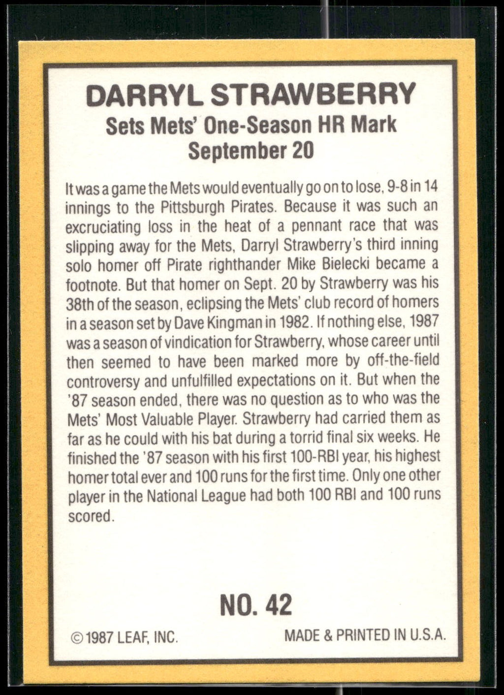1987 Donruss Highlights #42 Darryl Strawberry