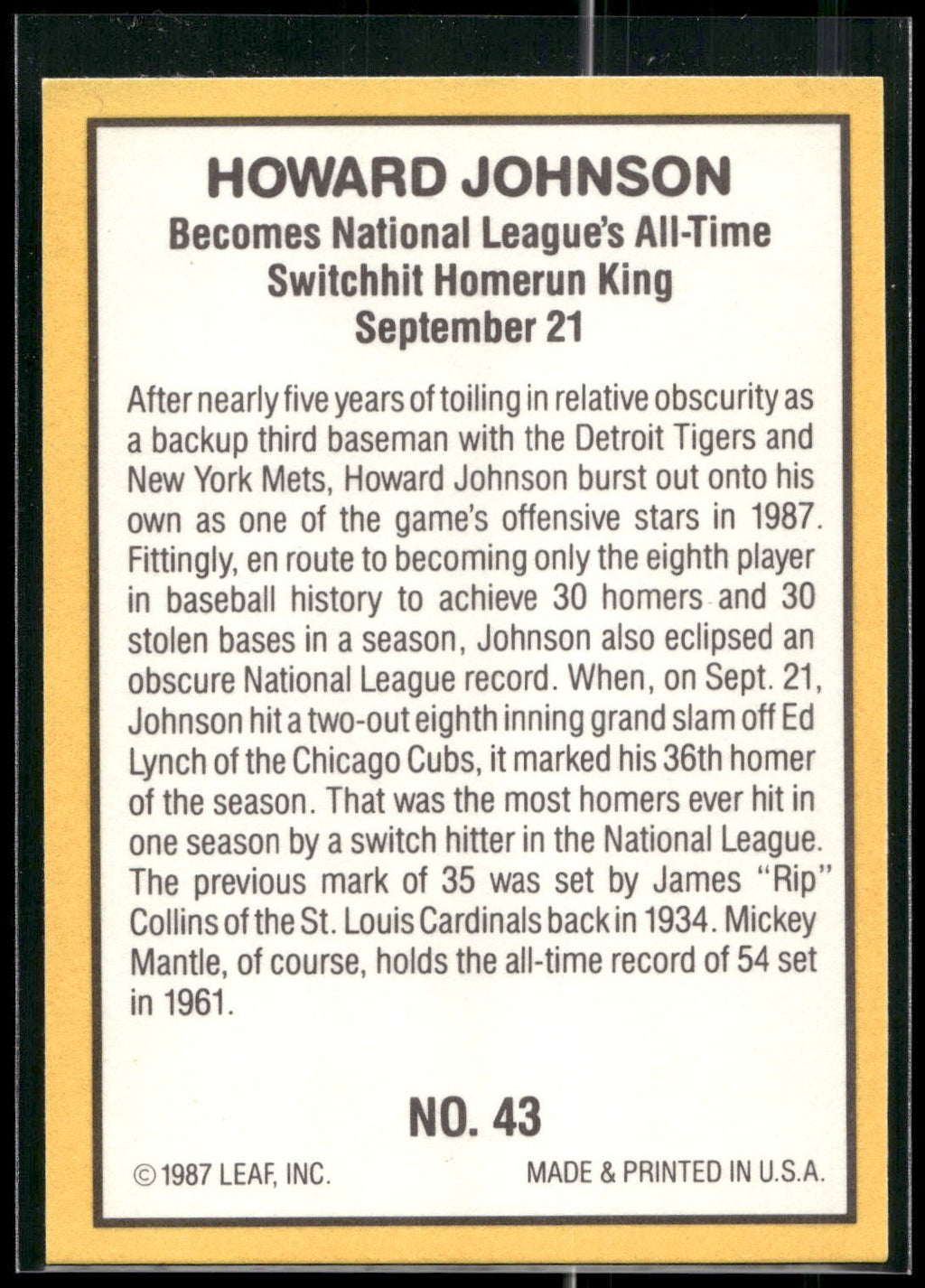 1987 Donruss Highlights #43 Howard Johnson