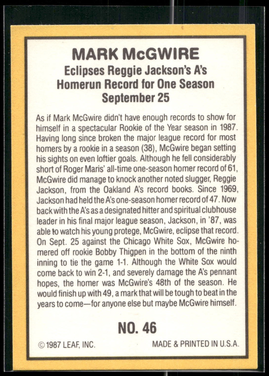 1987 Donruss Highlights #46 Mark McGwire