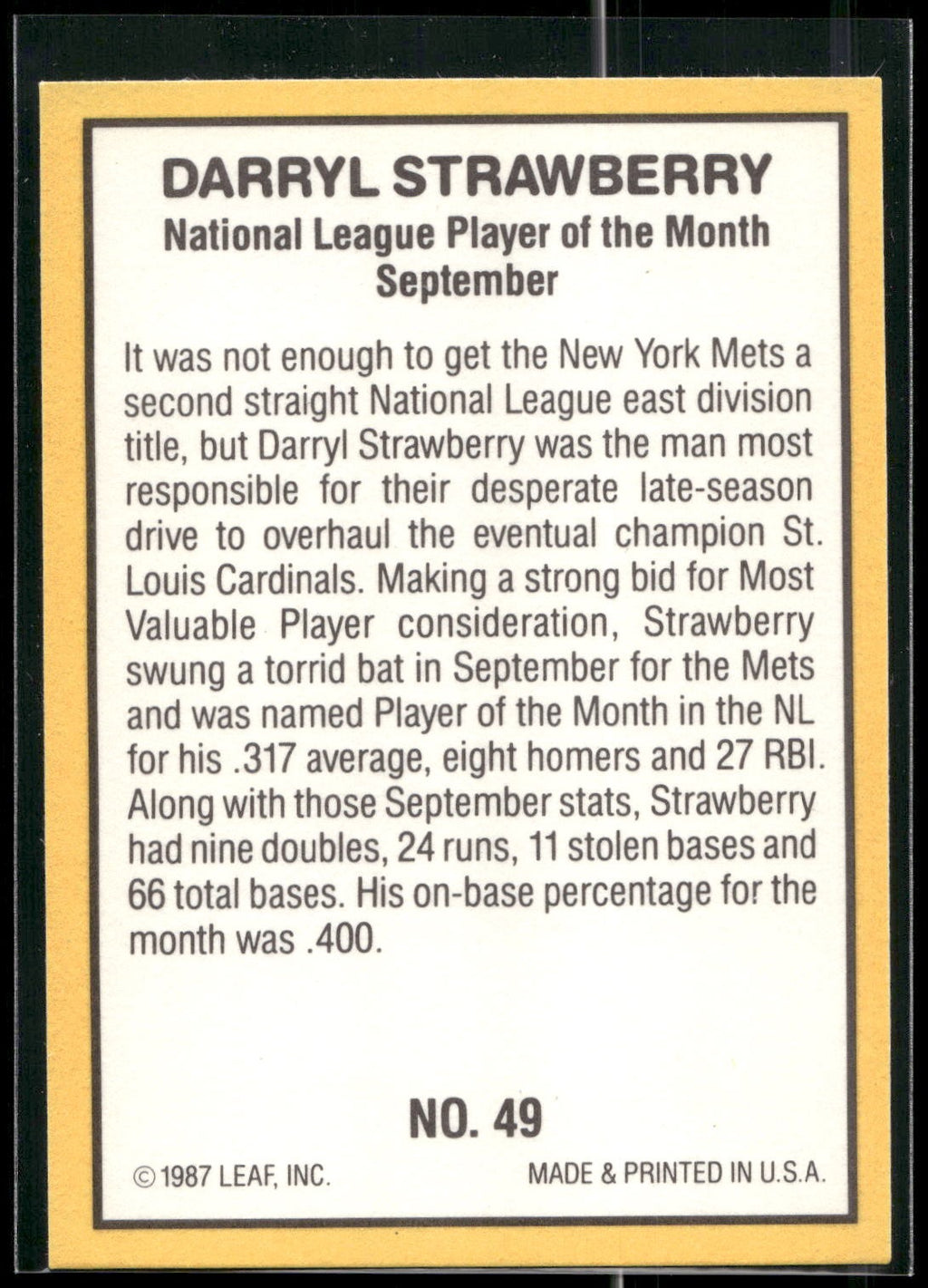 1987 Donruss Highlights #49 Darryl Strawberry