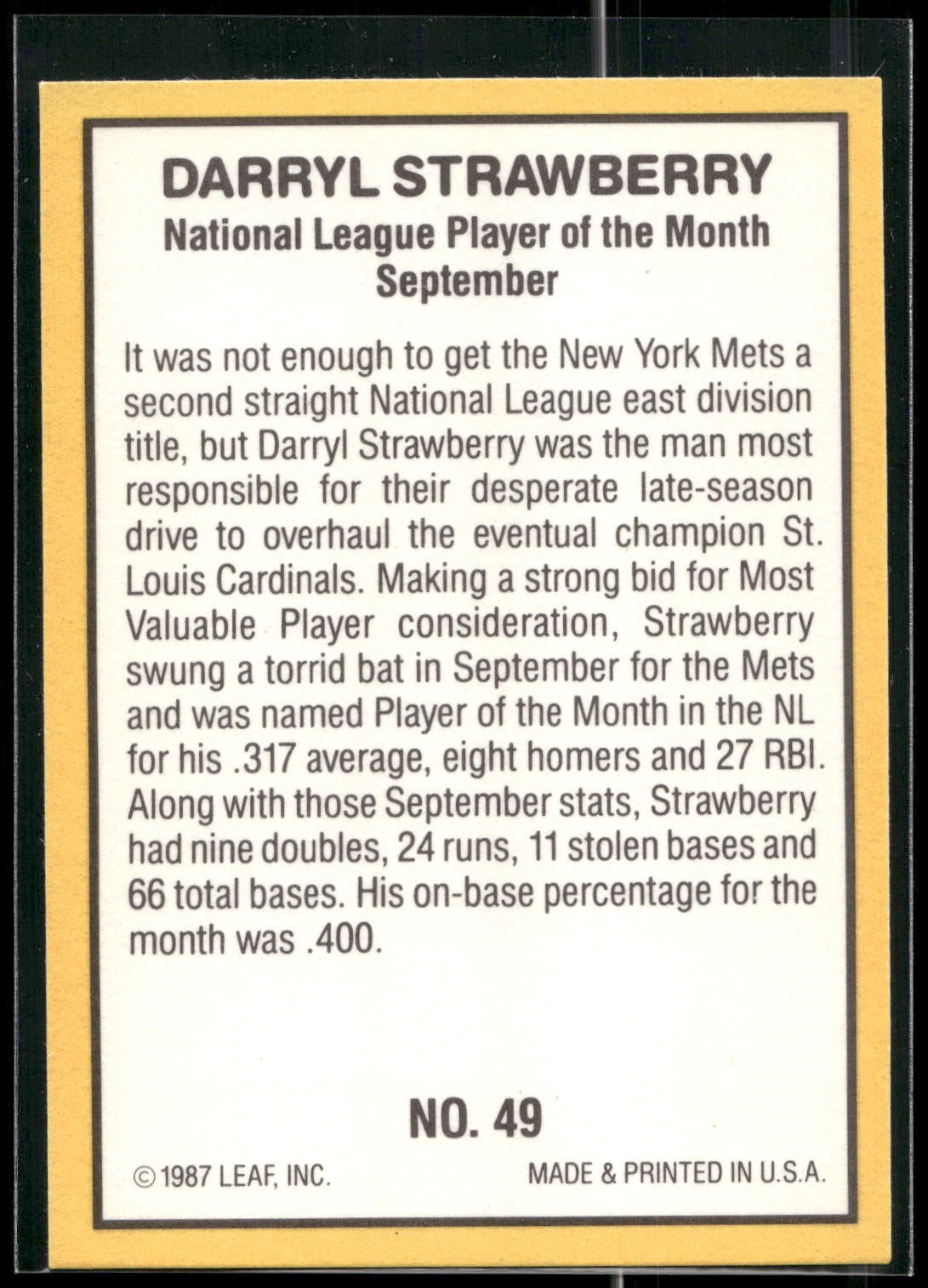 1987 Donruss Highlights #49 Darryl Strawberry