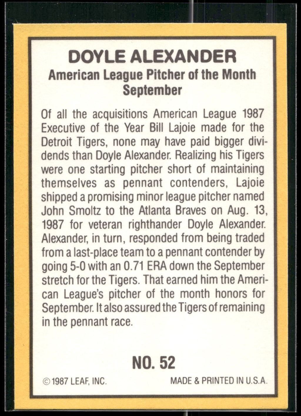 1987 Donruss Highlights #52 Doyle Alexander