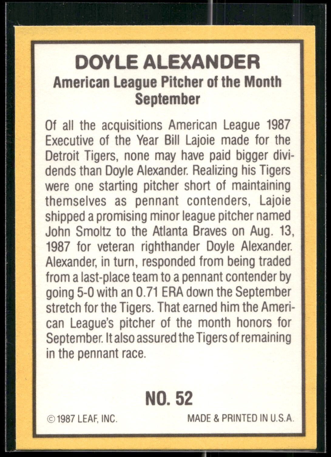 1987 Donruss Highlights #52 Doyle Alexander